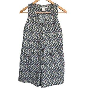 The Limited Kids Vintage Blue Floral Corduroy Sleeveless Button Front Romper 16